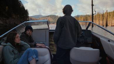 Left to right, Dakota Fanning, Jesse Eisenberg and Peter Sarsgaard in Night Moves.