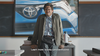 The campaign uses humor to highlight the car's hybrid features.