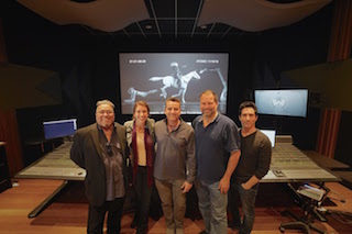 Left to right, Paul Rodriquez, vice president South Lake Audio; Brittany Ellis, recordist; Keith Rogers, re-recoding mixer, dialogue and music; Scott Weber, re-recording mixer, sound effects; Fred Paragano, dialogue editor (Atomic Sound).