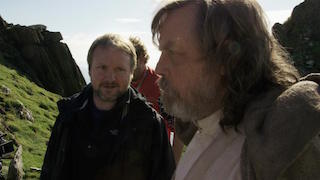 Director Rian Johnson and actor Mark Hamill on location for The Last Jedi.