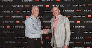 Pictured, Santikos CEO Tim Handren, left, with Cinionic CEO Wim Buyens.