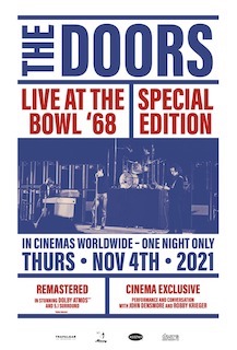 This November 4, in celebration of the 50th anniversary of The Doors final studio album L.A. Woman (1971), Trafalgar Releasing will transform movie theatres into concert venues as it presents The Doors: Live at The Bowl ’68 Special Edition, giving Doors fans around the world the closest experience to being there live. That July concert on the storied stage of the Hollywood Bowl was a now legendary performance that is widely considered to be the finest captured on film.