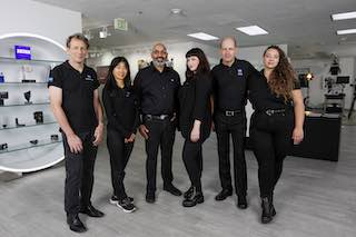 The Zeiss cinema lens team, left to right, are Jean-Marc Bouchut, director of cinema sales Americas; Claire Chang, customer service cinema; Snehal Patel, head of cinema sales Americas; Anna Schmidt, cinema marketing, Americas; Alejandro Alcocer, cinema sales manager, Mexico and Latin America; and Emily Miele, cinema sales assistant.