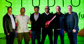 Pictured, left to right, are Tim Clawson, worldwide head of production & post, Amazon Studios; Ken Nakada, head of virtual production operations, Amazon Studios; Albert Cheng, vice president, Prime Video US; Reggie Hudlin, director of the upcoming Prime Video film, Candy Cane Lane; Dan Scharf, vice president, head of business affairs, Amazon Studios; and Chris del Conte, worldwide head of visual effects, Amazon Studios.
