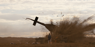 A real helicopter was filmed for the sequence, however, the action demanded that Scanline add the helicopter into approximately half of the shots. In lieu of crashing an actual helicopter into the set, the impact and subsequent explosion would be done in CG.