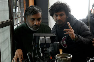 Cinematographer Manoj Paramhamsa, left, and director Lokesh Kanagaraj on the Leo set.