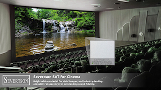 Severtson Screens will feature its next generation of SAT-4K acoustically transparent cinema projection screen line at CinemaCon 2023, which is being held at Caesars Palace in Las Vegas, Nevada April 25-27.