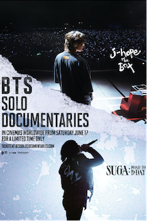 Trafalgar Releasing will distribute the solo documentaries of 21st century pop icons, BTS’ j-hope and Suga, j-hope In the Box and Suga: Road to D-Day, in theatres worldwide beginning June 17.